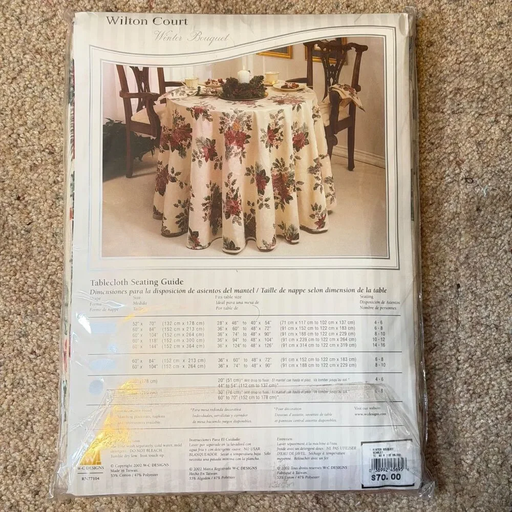 Vintage Wilton Court Winter Bouquet Christmas Tablecloth 60x118 NIP